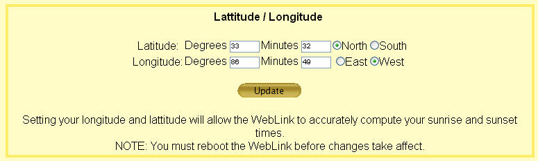 Setup - Date/Time Tab - Latitiude / Longitude