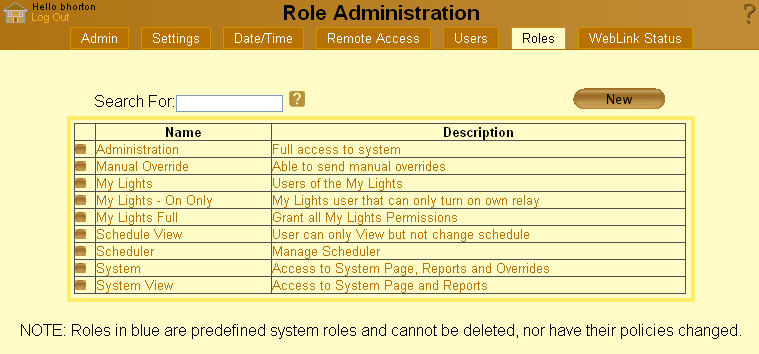 Setup - Roles Tab - List of Roles