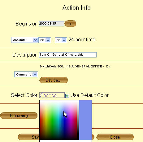 Schedule - Action - Choose Color