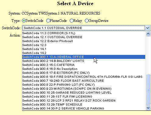 Schedule - Action - Choose Device